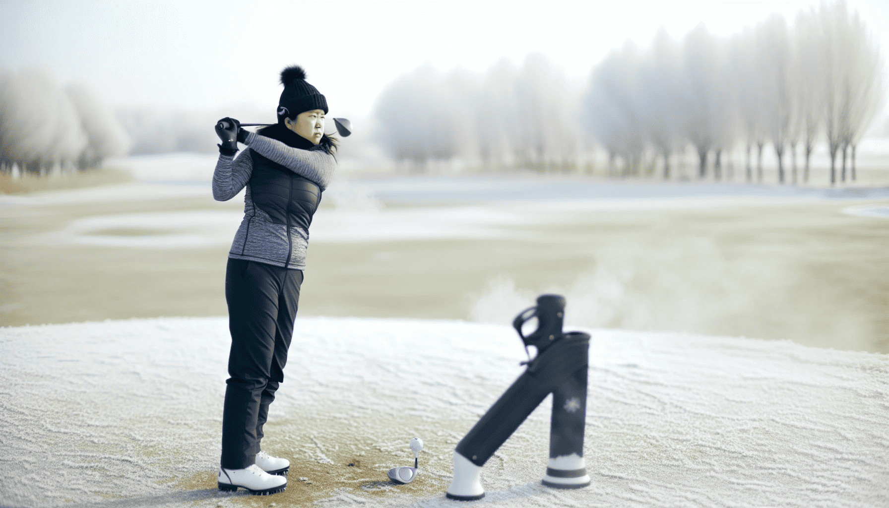 Golfer adjusting swing in cold weather